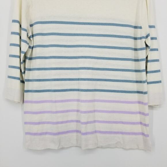 3/$25 J Jill Striped Sweater S 3/4 Sleeves Cream Purple Blue Cotton Bamboo - Picture 7 of 10